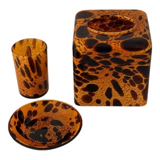 1990s Labrazel Tortoise Murano Glass Tissue Cover, Tumbler & Soap Dish, Italy, Set of 3 For Sale