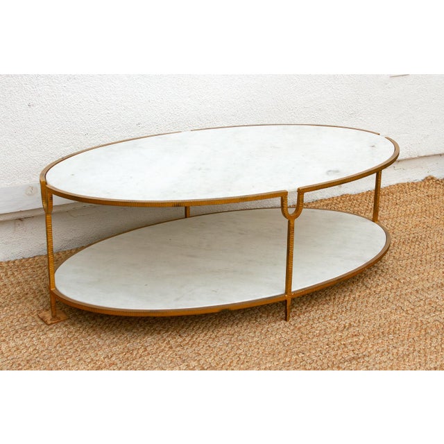 1970s Juliet Gilded Two-Tier Oval Marble Coffee Table For Sale - Image 5 of 12