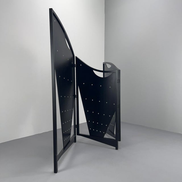 Three differently sized elements made of black lacquered ash wood with embedded semi-transparent acrylic glass dots. I...