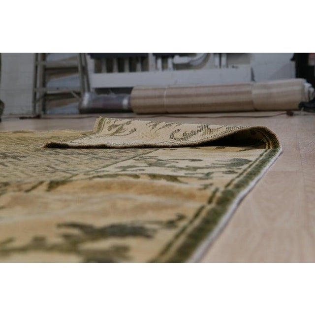 Contemporary 10x14 Green Hand-Knotted Wool Scrolled Leaf Border Geometric Modern Carpet Rug For Sale - Image 3 of 8