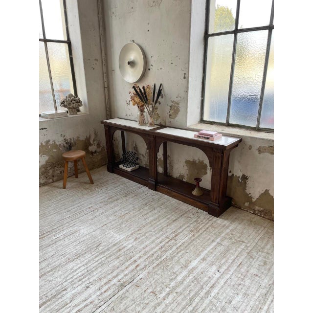 Oak Console Table with White Marble Top, 1970 For Sale - Image 6 of 18