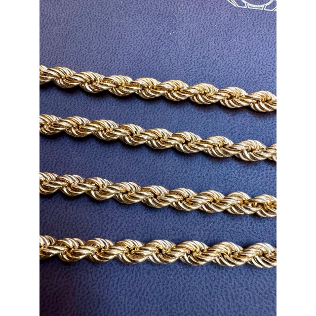 Vintage 14 Karat Yellow Gold 49.2 Gm, Rope Chain, 3.3 Mm Necklace, 36 " Long For Sale - Image 4 of 8