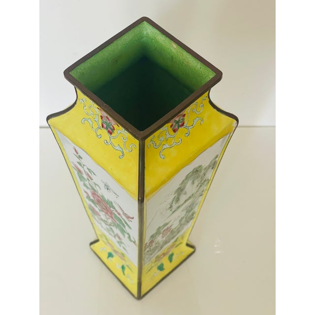 Beautiful Chinese Antique Polychrome Enamel on Bronze Vase Handpainted For Sale - Image 4 of 4