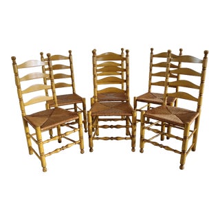 Country French Ladderback Rush Seat Chairs/6 For Sale