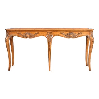 Henredon French Provincial Louis XV Carved Walnut Console or Sofa Table, Newly Refinished For Sale