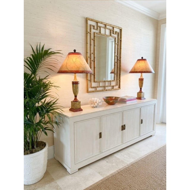 Vintage Neoclassical Faux Marble Painted Wooden Table Lamps With Matching Shades - a Pair For Sale - Image 11 of 12