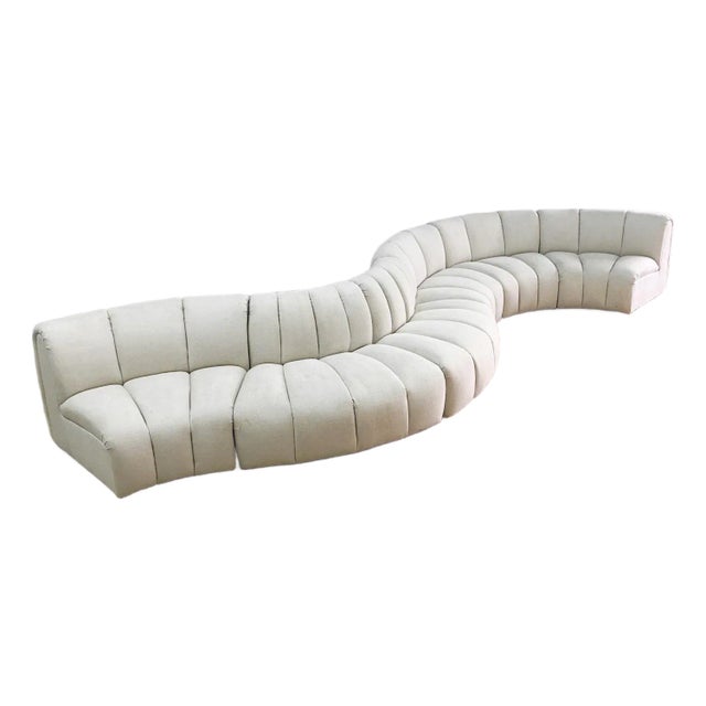 Postmodern Channeled Scalloped Beige Fabric Sections Sofa - 6 Pieces For Sale