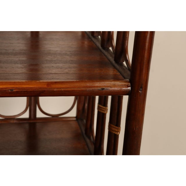 Vintage French Stained Bamboo and Rattan Six Tier Open Etagere / Bookshelf For Sale - Image 12 of 18