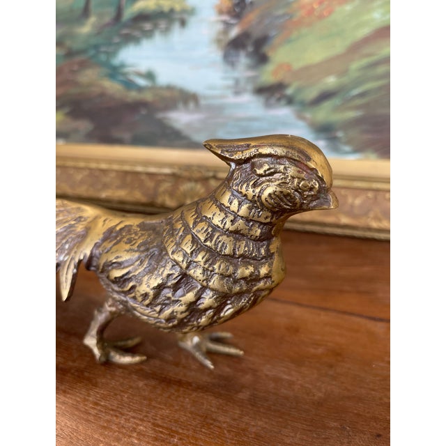 Vintage Brass Toned Pheasant Bird Sculpture With Long Tail - Decorative Metal Figurine For Sale - Image 4 of 11