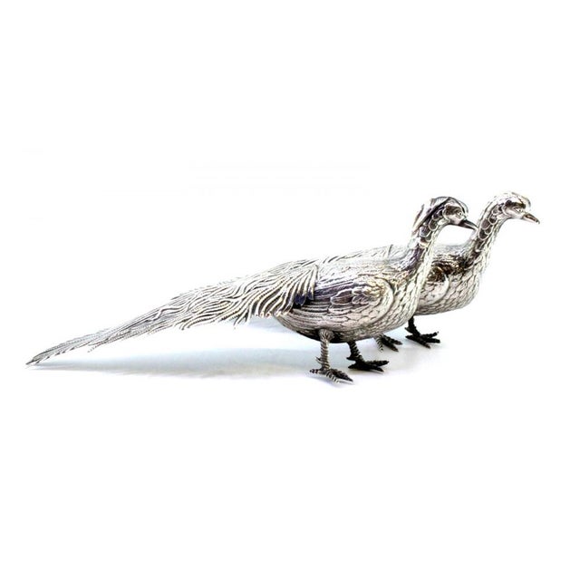 Couple of Silver Peacocks with Reliefs and Applications, Set of 2 For Sale - Image 5 of 9