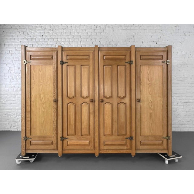 Wood Wardrobe in Oak and Brass by Guillerme Et Chambron for Votre Maison, 1960s For Sale - Image 7 of 7