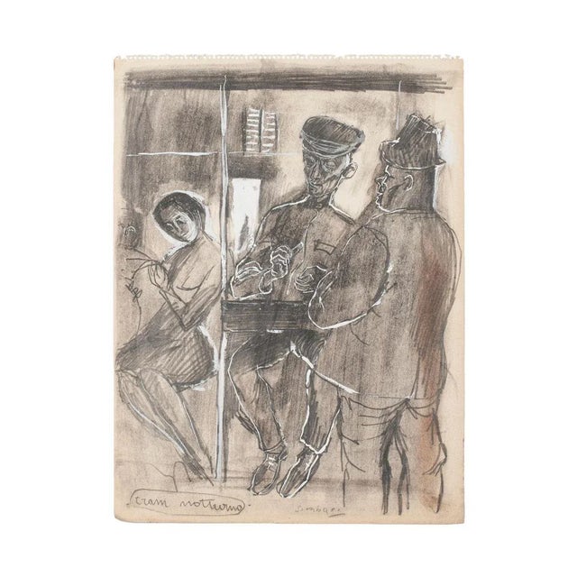 Tram Notturno (Night Tram) - Original Mixed Media by Nicola Simbari 1960s For Sale - Image 3 of 3