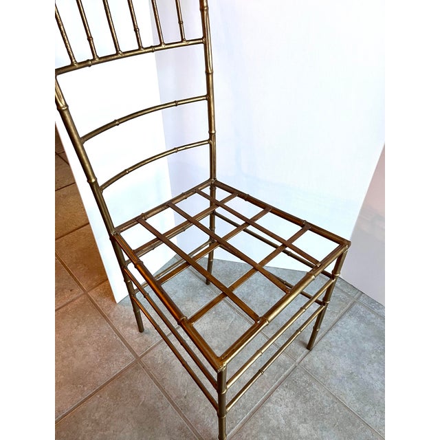Ornamental & Decorative Materials Vintage Gilt Iron Faux Bamboo Chair Made in Spain For Sale - Image 7 of 12