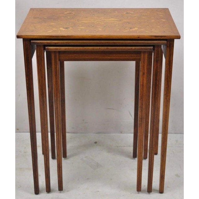Antique Mahogany Nesting Tables With Dutch Marquetry For Sale In Buffalo - Image 6 of 8