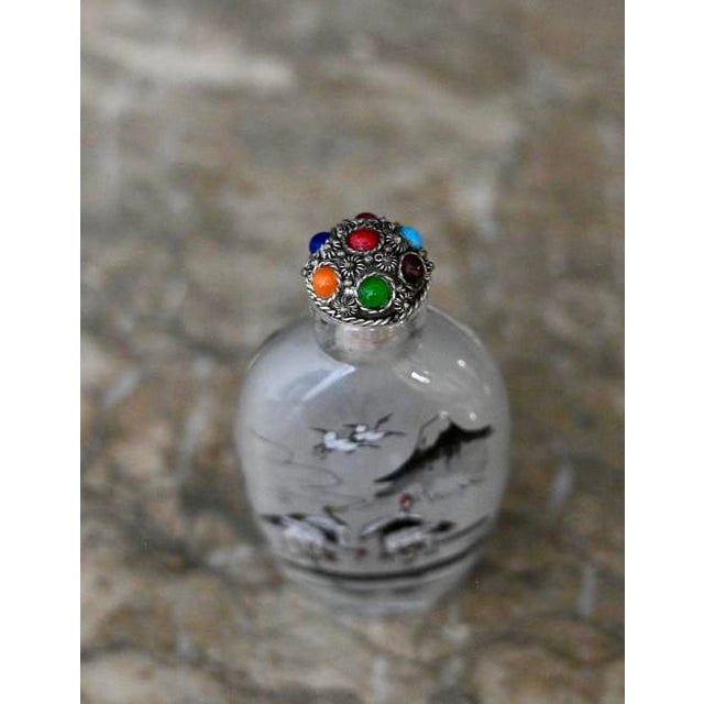 Chinese Mid 20th Century Chinese Heron Inside-Painted Snuff Bottle For Sale - Image 3 of 7