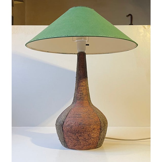 1970s Large Danish Stoneware Table Lamp with Green Shade from Sejer, 1970s For Sale - Image 5 of 14