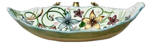 Flowers Oval Hand Painted Ceramic Leaf Shaped Vessel Sink