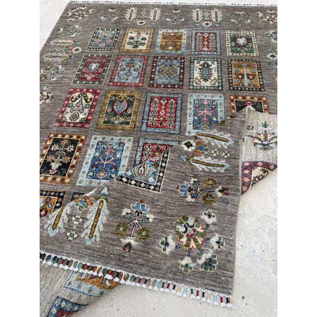 Garden Panel Area Rug, Hand-Knotted Wool, Bakhtiari Design, 5x8, Gray & Red For Sale - Image 10 of 10