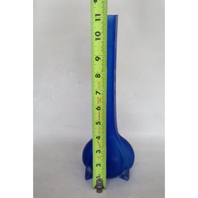 Mid 20th Century Cobalt Blue Satin Glass Ribbed Footed Tall Vase For Sale - Image 5 of 8