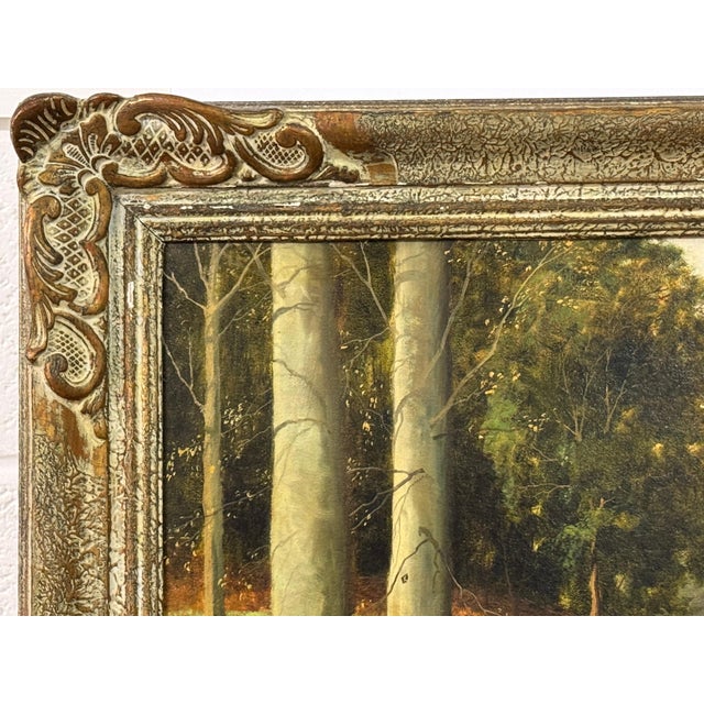Textile Woman in the Woods walking through trees towards Cottage in English Countryside 1960 Circa For Sale - Image 7 of 18
