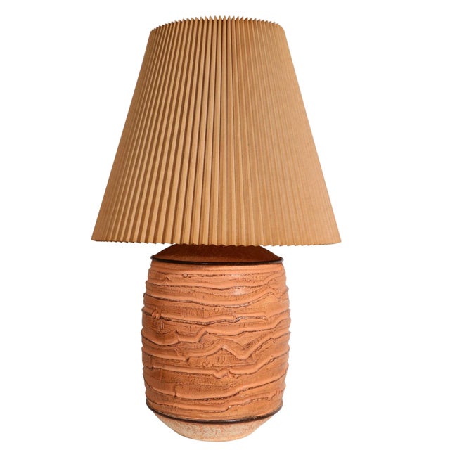 Cast Plaster Table Lamp With Original Pleated Shade by Casual Lamps of California C. 1981 For Sale - Image 12 of 12