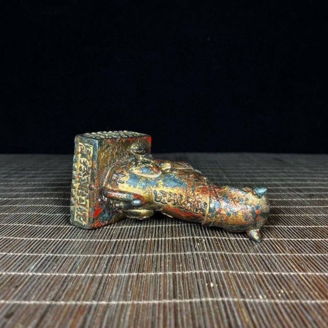 Bronze Vintage Gilt Bronze Tiger Seal - Bagua Protection Charm For Sale - Image 8 of 9