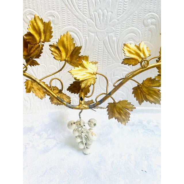 Metal 1960s Mid-Century Italian Gold Gilt Grapes and Leaves Wall Sconce For Sale - Image 7 of 9