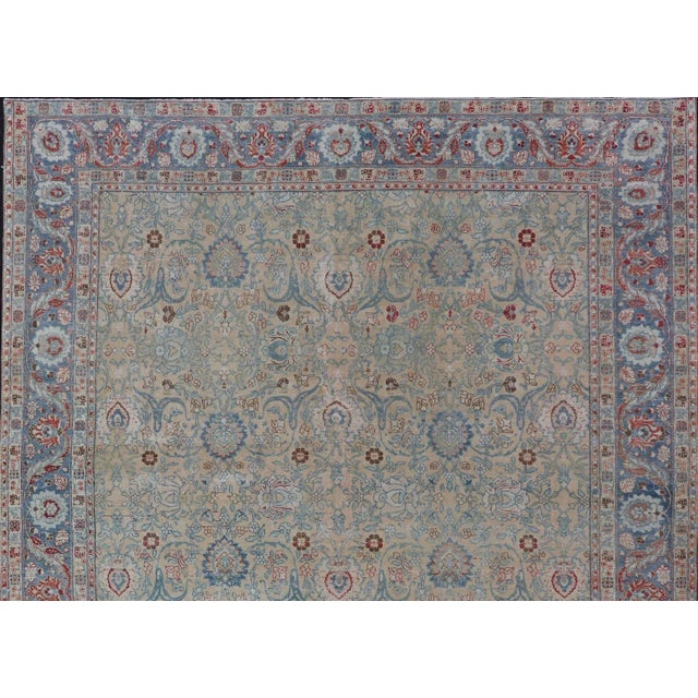 Antique Persian Khorassan Rug With Floral Design in Honey Cream & Dusty Blue 9 X 12'5 For Sale - Image 11 of 15