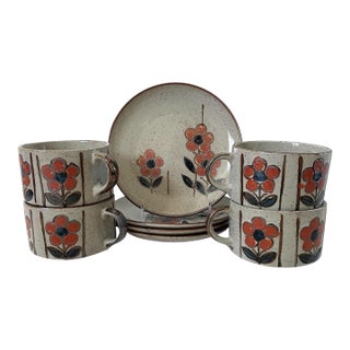 Vintage Otagiri Japan Hand Crafted Mug and Plates Set of 8 Coffee Floral. MCM For Sale