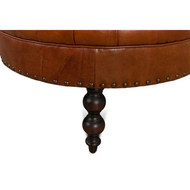 Traditional Curved Leather Lobby Sofa For Sale - Image 11 of 11