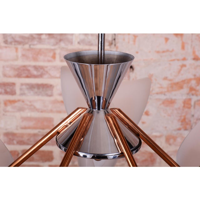 Mid-Century Copper and Chrome Chandelier from Drukov, Czech, 1960s For Sale - Image 10 of 14