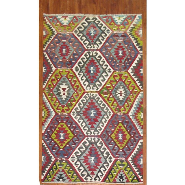 Mid 20th Century Mid 20th Century Geometric Tribal Turkish Kilim For Sale - Image 5 of 5