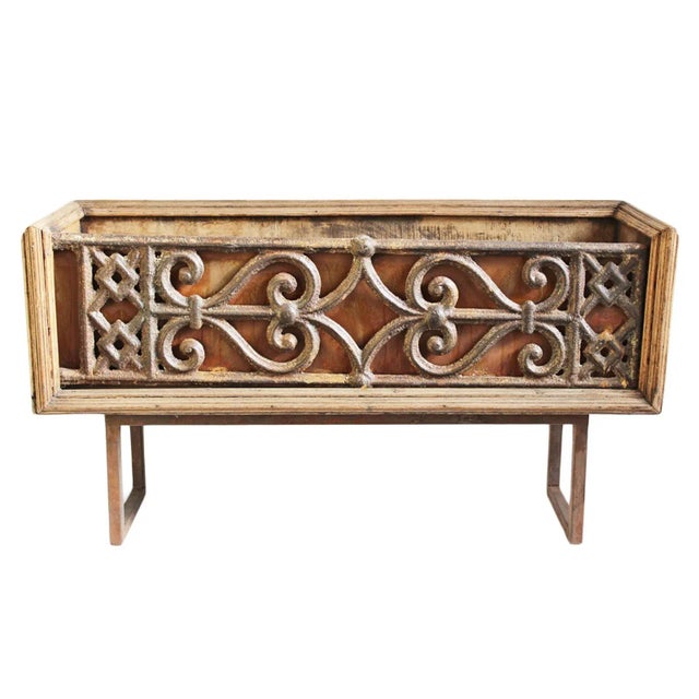 Rustic Vintage Cast Iron & Wood Balustrade Box For Sale - Image 3 of 3