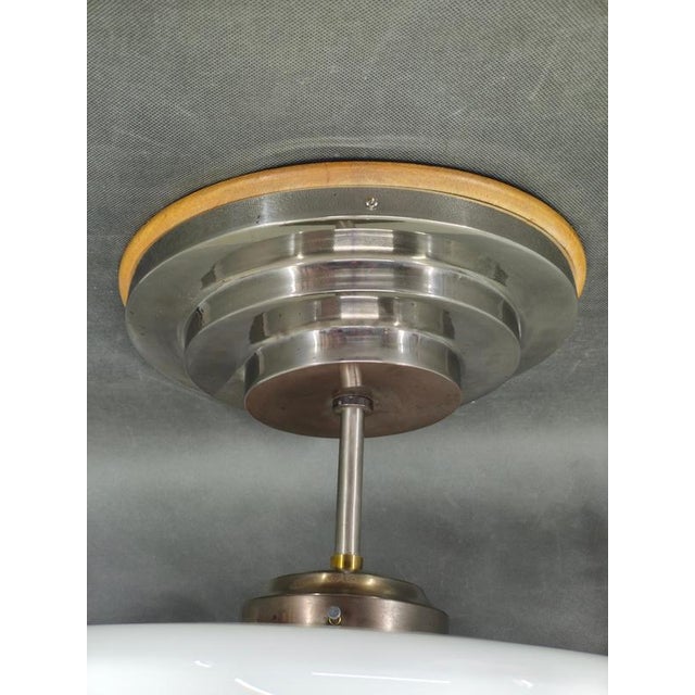 Metal Art Deco Czech Opaline Glass Flush Mount, 1930s For Sale - Image 7 of 9