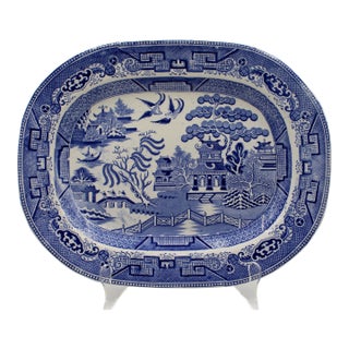 English C. 1859-84 Blue Willow Pattern Platter by J. T. Hudden For Sale