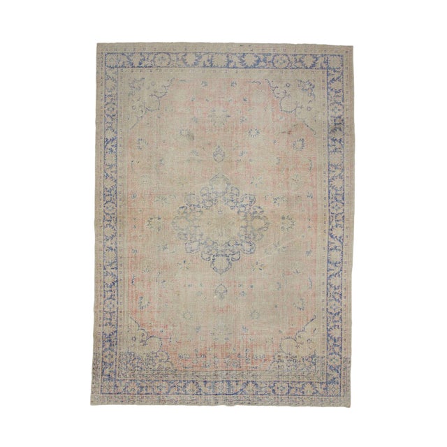 Distressed Vintage Oushak Rug- 8′2″ × 11′8″ For Sale