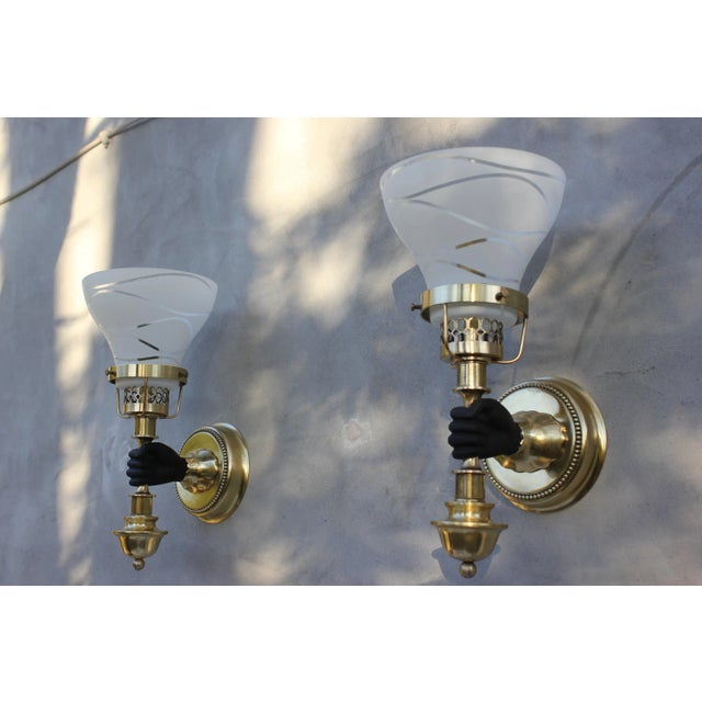 Brass Wall Light attributed to John Devoluy, 1950s, Set of 3 For Sale - Image 4 of 10