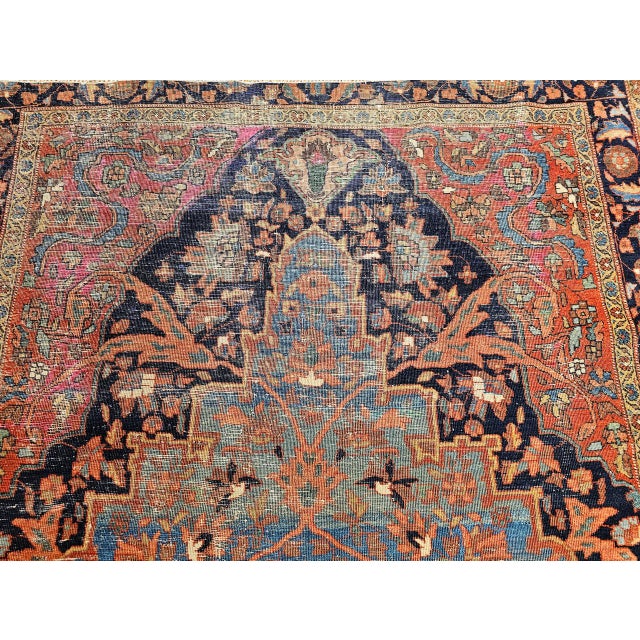19th Century Persian Farahan Rug, Hand-Knotted Wool, Floral Medallion Design, Blue & Red, 4x6 For Sale - Image 12 of 18