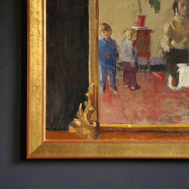 Textile ‘Wife and Family’ by John G. Boyd, Large 1970s Original Oil on Canvas Painting For Sale - Image 7 of 12