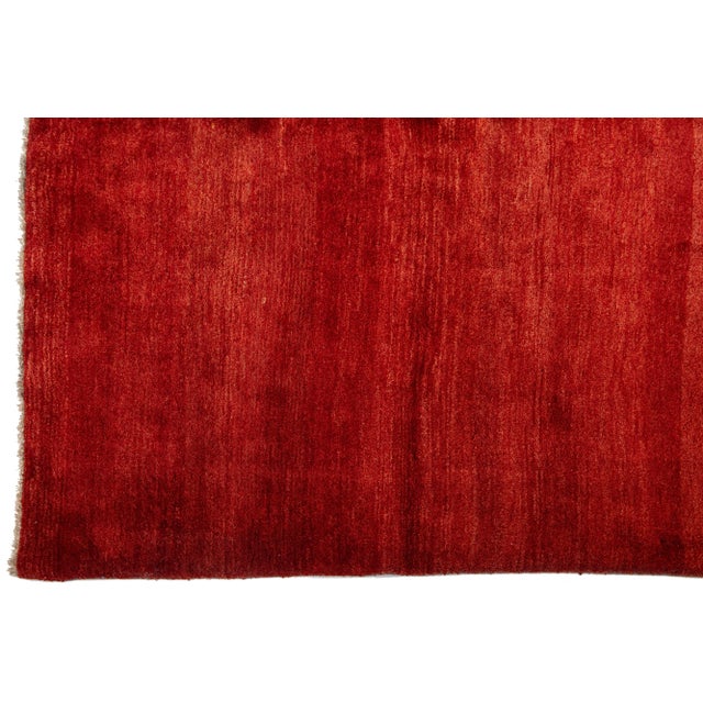 1960s Vintage Persian Gabbeh Handmade Red Geometric Wool Rug For Sale In New York - Image 6 of 10