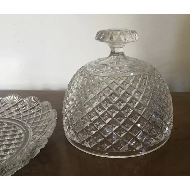 Glass Antique 1890 American Glass Cut Crystal Cheese Dome & Tray For Sale - Image 7 of 12