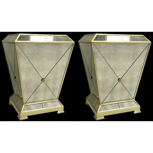 1980s Large Neo-Classical Style Mirror & Brass Pedestals or Side Tables - Pair For Sale In Atlanta - Image 6 of 7