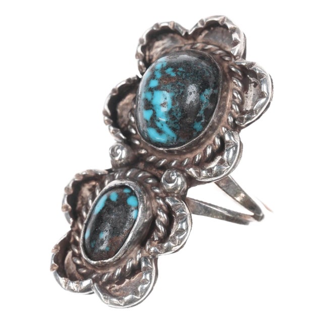sz8.5 Vintage Native American silver high grade turquoise ring For Sale