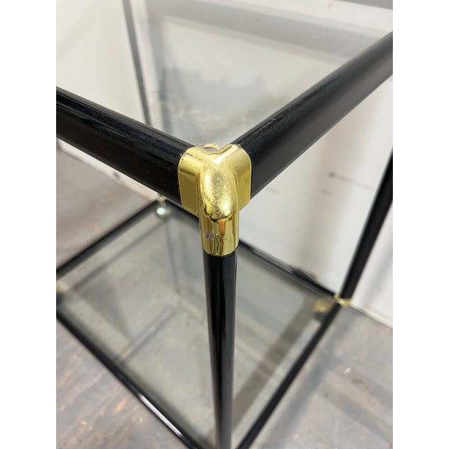 Metal Hollywood Regency Black & Gold-Tone Glass Bar Cart or Tea Cart For Sale - Image 7 of 12