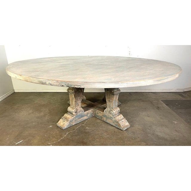 Monumental Round Dining Table, Distressed Neoclassical Style For Sale - Image 12 of 18