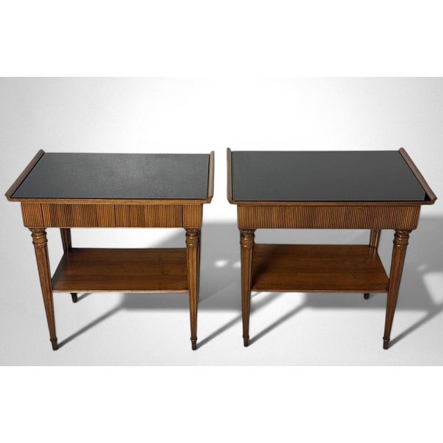 Mid-Century Modern Pair of Italian Wooden Nightstands With Black Glass Tops For Sale - Image 6 of 18