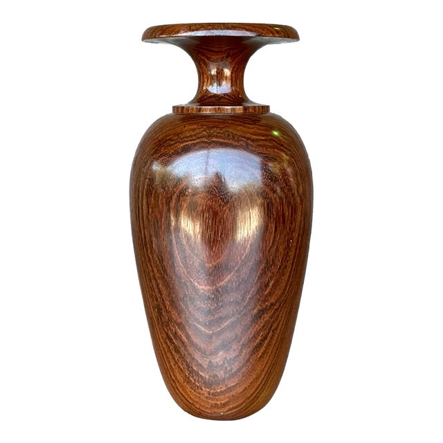 Vintage Boho Wood Turned Vase For Sale