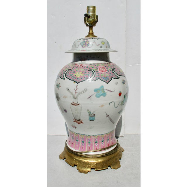 Ginger jar Lamp wired with an Edison socket. Yongzheng style and likely of the period, mounted in the early 20th century...