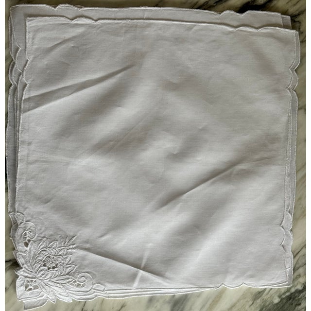 Vintage Lotus Flower Motif White Napkins - Set of 8 For Sale - Image 14 of 14