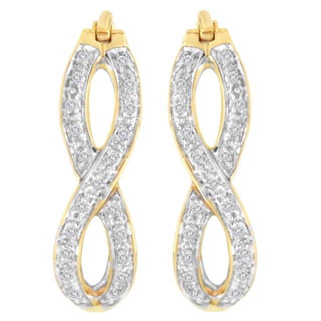 Contemporary 10K Yellow and White Gold 1/4 cttw Diamond Double Infinity Hoop Earrings (I-J Clarity, I1-I2 Color) For Sale - Image 3 of 6